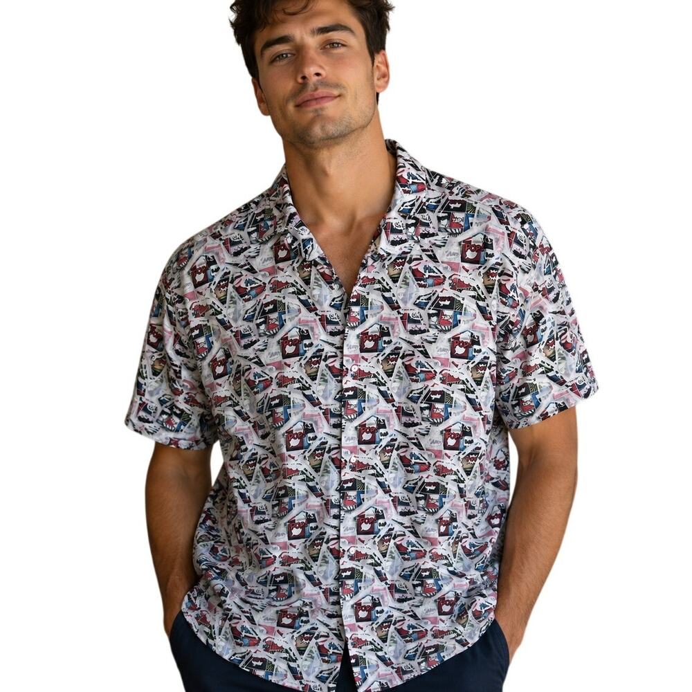 Luchiano Visconti Comic Strip Button Shirt Mens XL Multicolor Pop Art Cotton Top